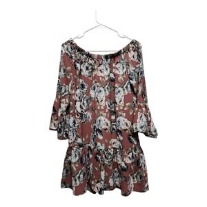 MOA MOA Mauve Floral Blouse M Off Shoulder 3/4 Sleeve Tunic Top Lined‎